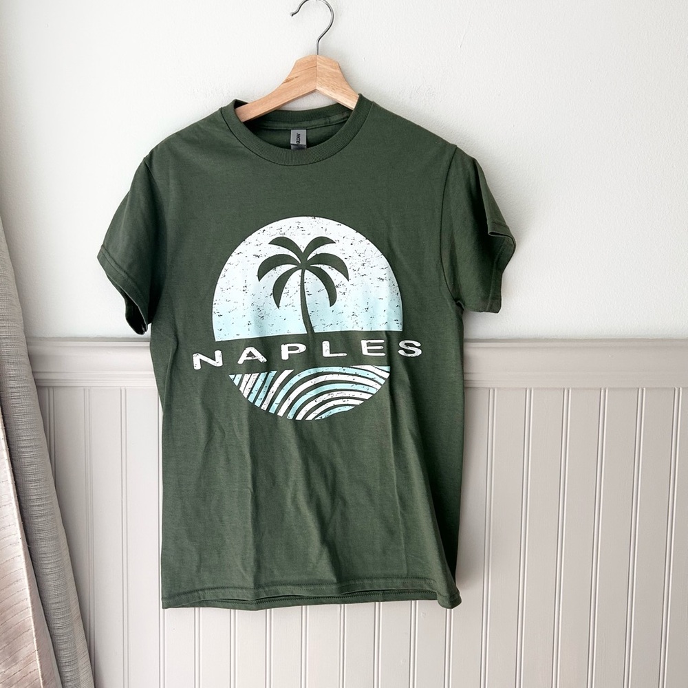 🌴 Naples Flordia Olive Green Graphic Heavy Cotton Small T-Shirt